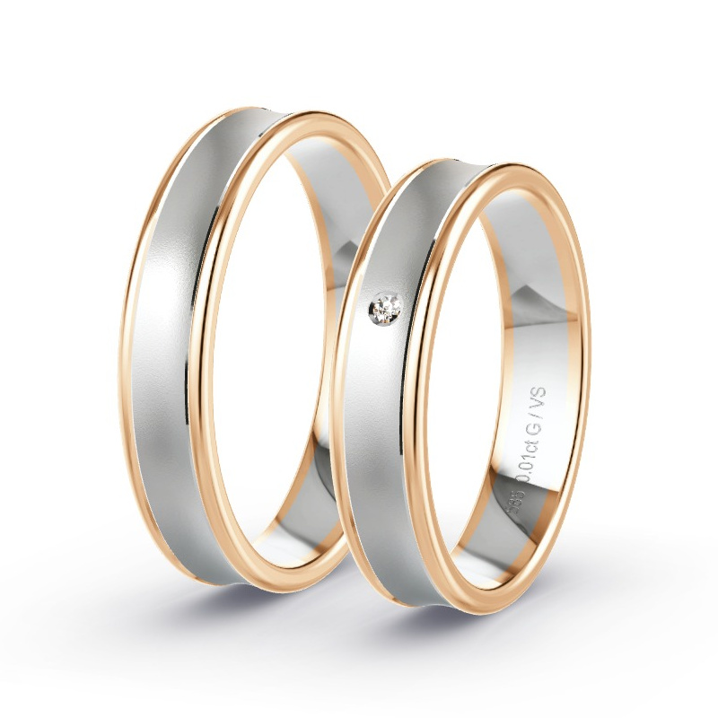 Wedding Rings 14ct Apricot Gold/White Gold - 0.015ct Diamonds - Model N°1645