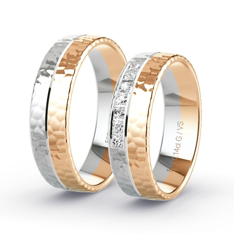 Wedding Rings 14ct Apricot Gold/White Gold - 0.14ct Diamonds - Model N°1656