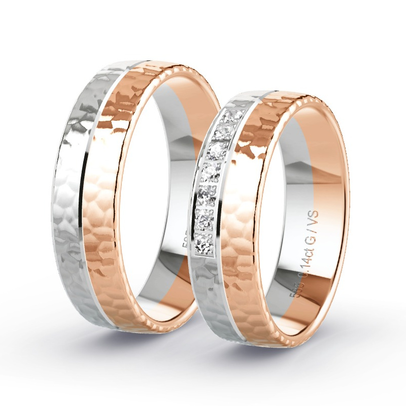 Wedding Rings 14ct Rose Gold/White Gold - 0.14ct Diamonds - Model N°1656