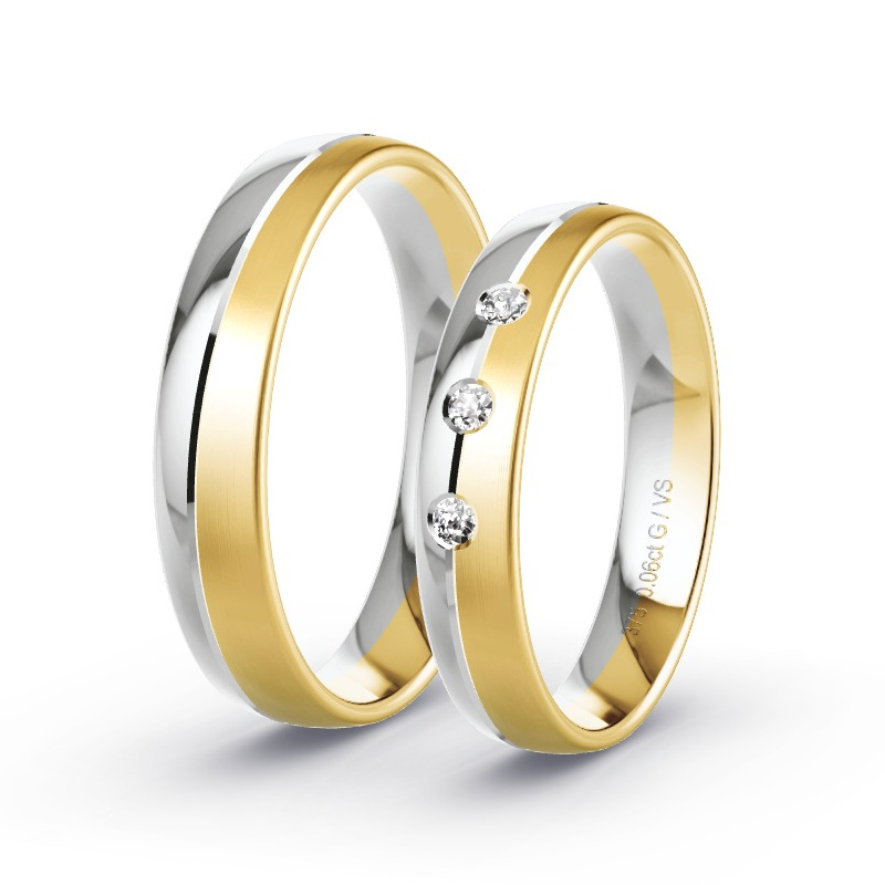 Wedding Rings 9ct Yellow Gold/White Gold - 0.06ct Diamonds - Model N°1660