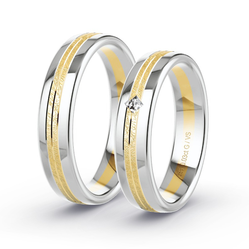 Wedding Rings 14ct Yellow Gold/White Gold - 0.03ct Diamonds - Model N°1663