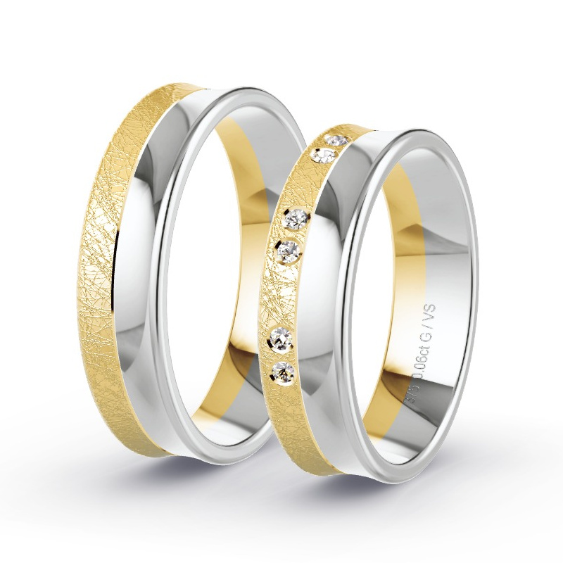 Obrączki ślubne Żółte złoto/Białe złoto 375 - 0.06 ct diamentem - Model N°1671