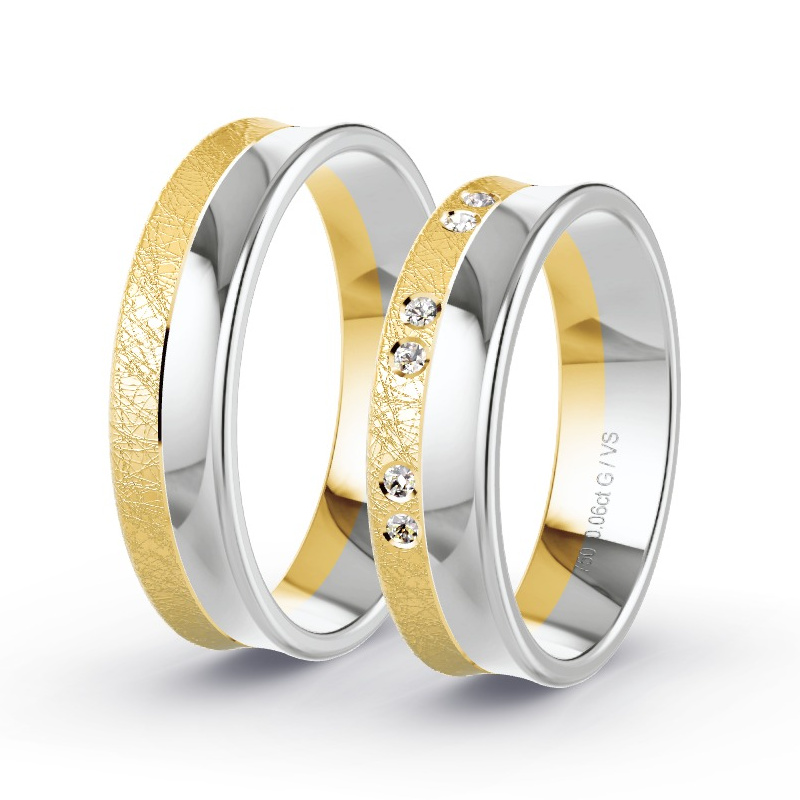 Obrączki ślubne Żółte złoto/Białe złoto 750 - 0.06 ct diamentem - Model N°1671