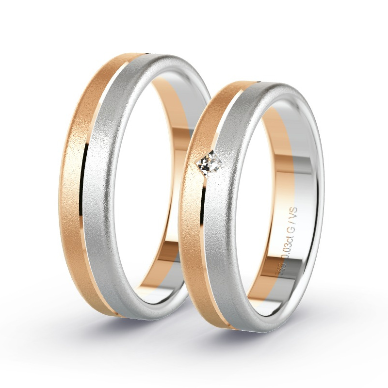 Wedding Rings 14ct Apricot Gold/White Gold - 0.03ct Diamonds - Model N°1677