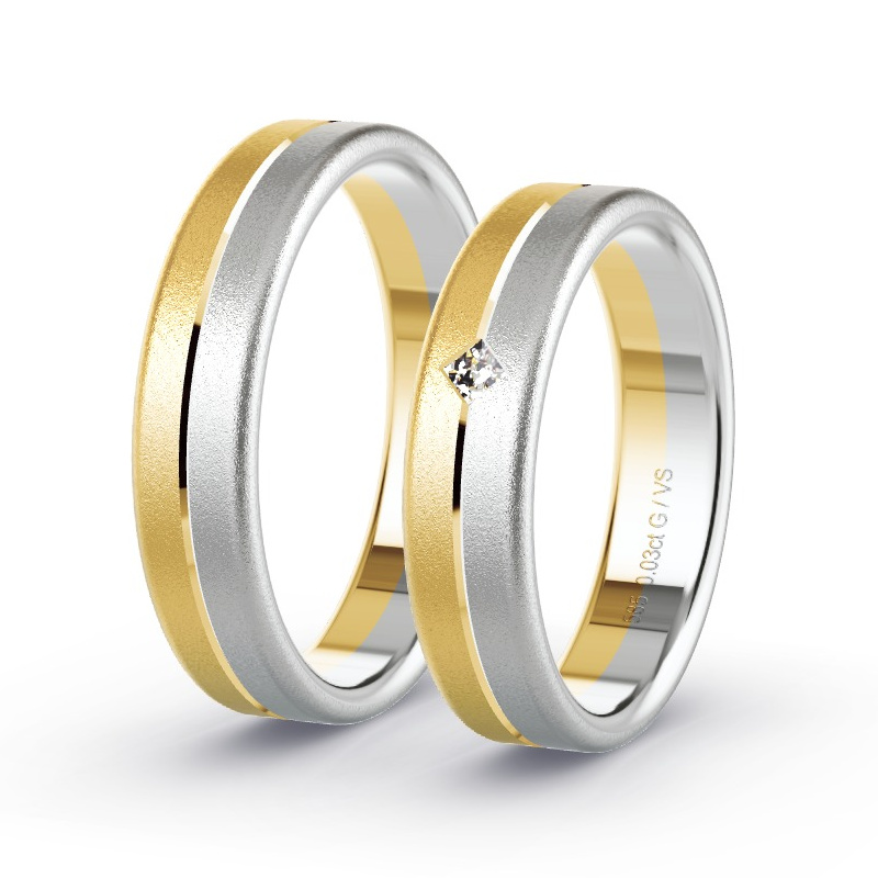 Wedding Rings 14ct Yellow Gold/White Gold - 0.03ct Diamonds - Model N°1677