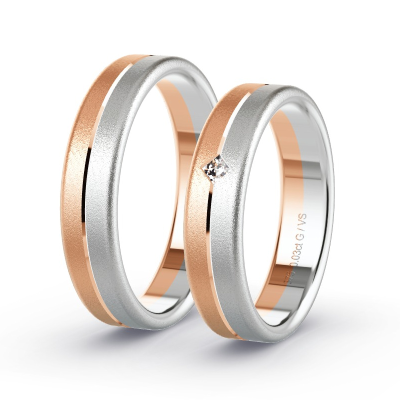 Wedding Rings 9ct Rose Gold/White Gold - 0.03ct Diamonds - Model N°1677