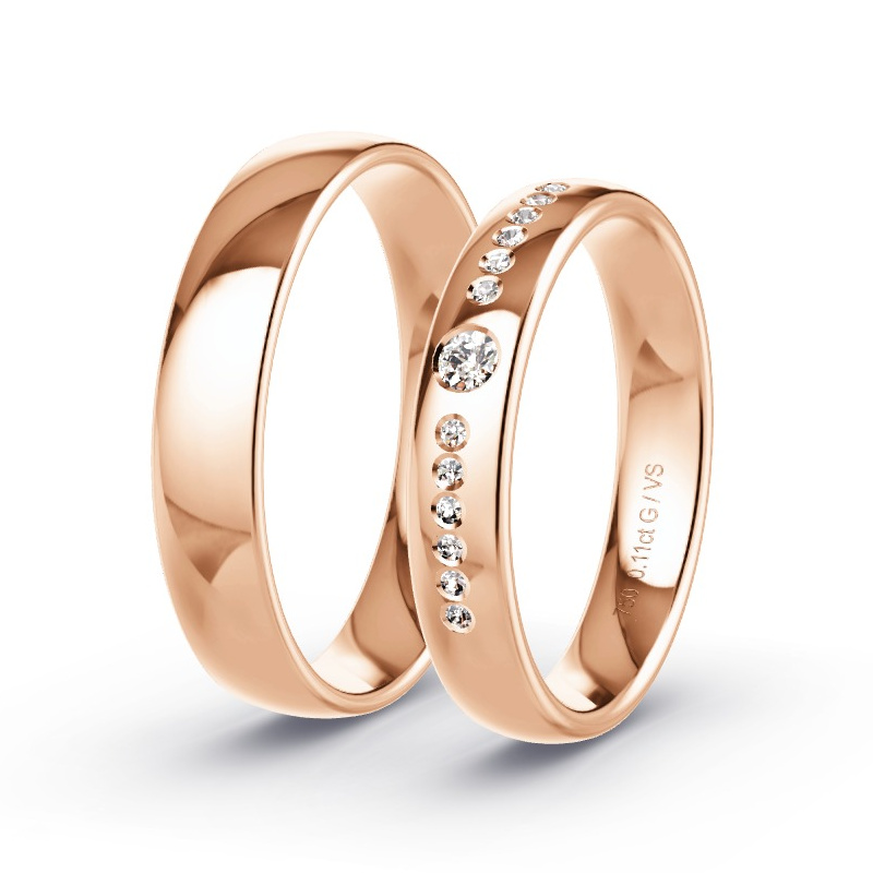Obrączki ślubne Różowe złoto 750 - 0.11 ct diamentem - Model N°1727
