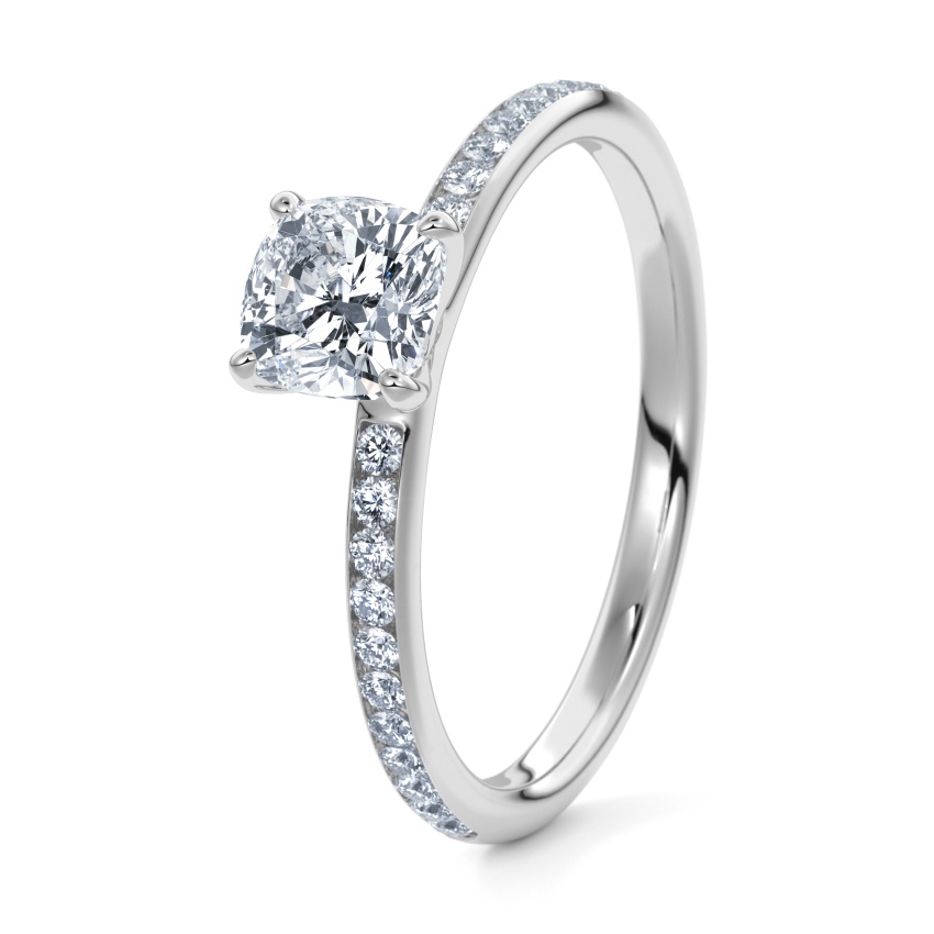 Engagement Ring 9ct White Gold - 0.70ct Diamonds - Model N°3013 Cushion, Channel
