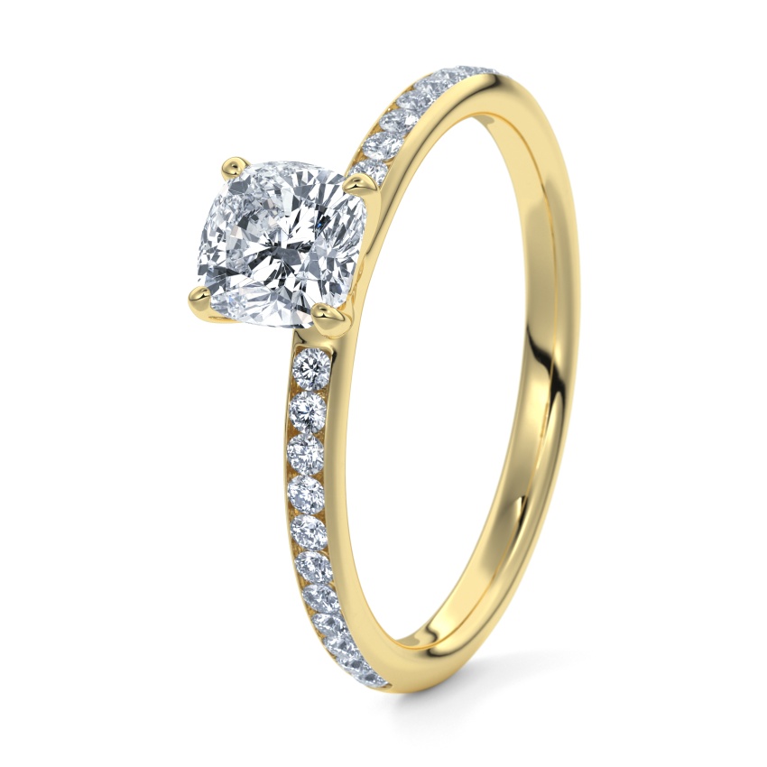 Engagement Ring 18ct Yellow Gold - 0.70ct Diamonds - Model N°3013 Cushion, Channel