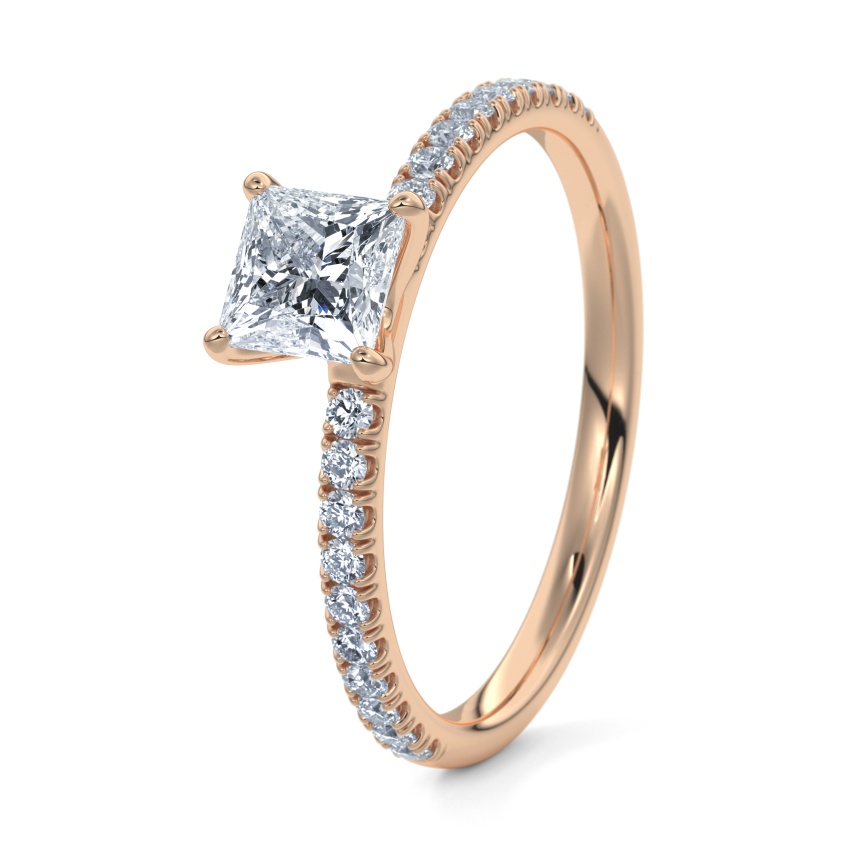 Engagement Ring 18ct Rose Gold - 0.35ct Diamonds - Model N°3013 Princess, Pavé