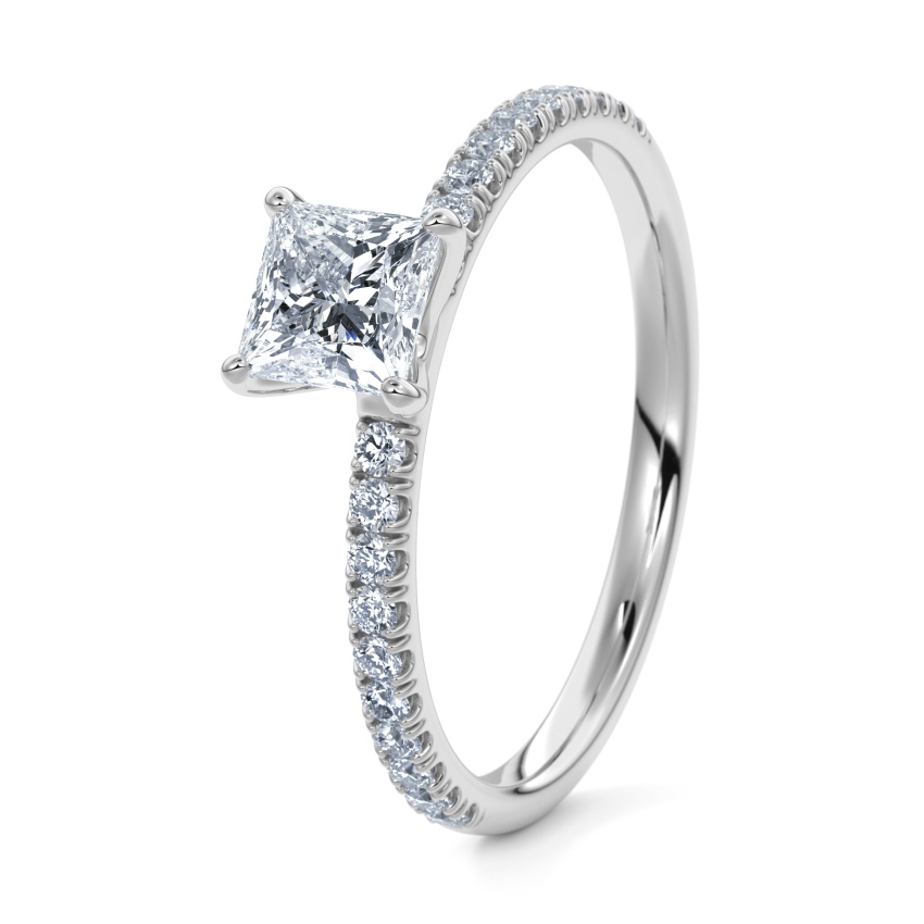 Engagement Ring 9ct White Gold - 0.35ct Diamonds - Model N°3013 Princess, Pavé