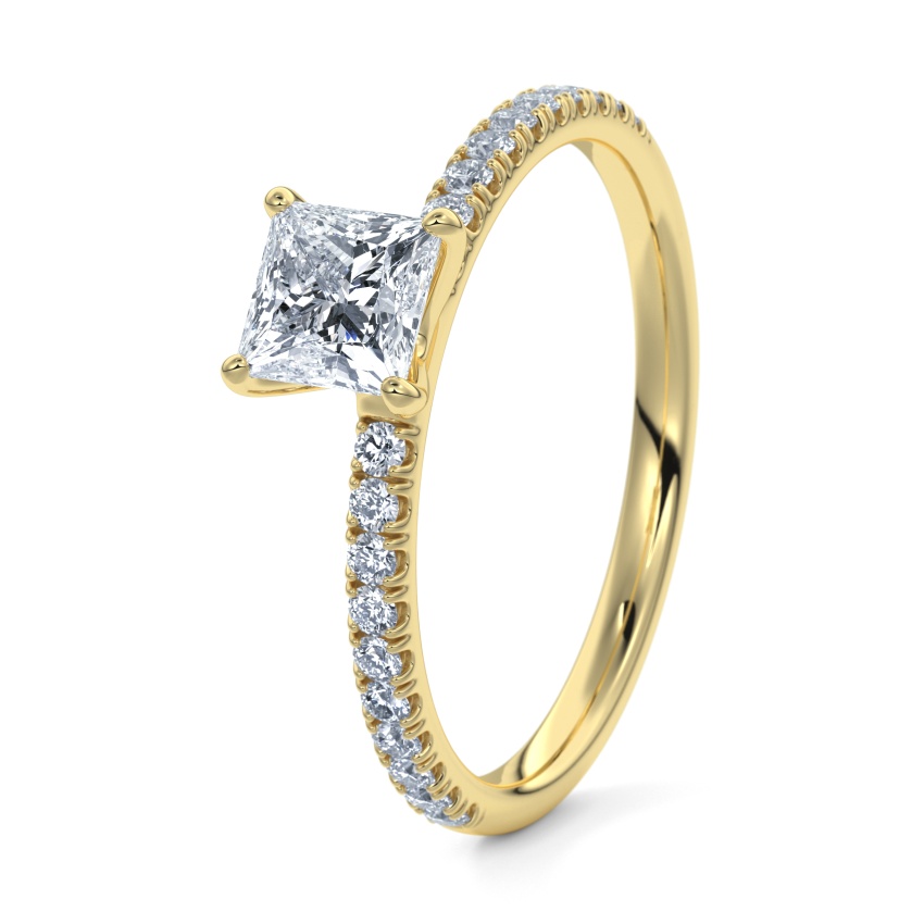 Engagement Ring 9ct Yellow Gold - 0.35ct Diamonds - Model N°3013 Princess, Pavé