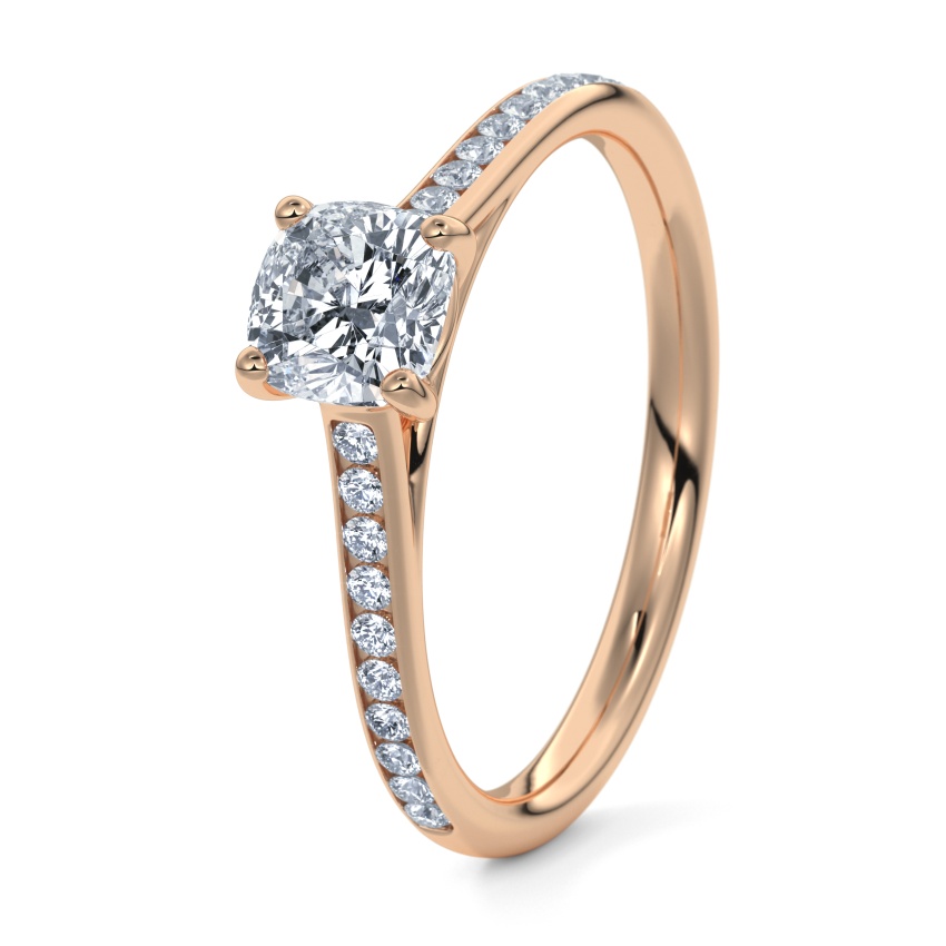 Verlobungsring Rotgold 585 - 0.70 ct. Diamanten - Modell N°3015 Cushion, Kanal