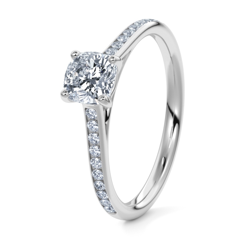 Engagement Ring 18ct White Gold - 0.70ct Diamonds - Model N°3015 Cushion, Channel