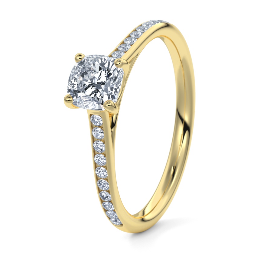 Verlobungsring Gelbgold 375 - 0.70 ct. Diamanten - Modell N°3015 Cushion, Kanal