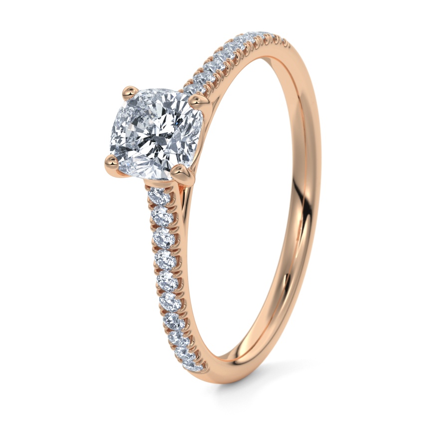 Pierścionek zaręczynowy Brzoskwiniowe złoto 585 - 0.70 ct diamentem - Model N°3015 Cushion, Pavé
