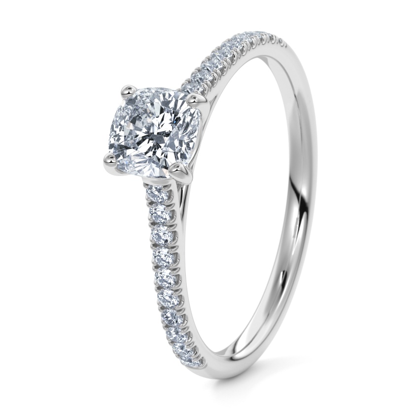 Engagement Ring 18ct White Gold - 0.70ct Diamonds - Model N°3015 Cushion, Pavé