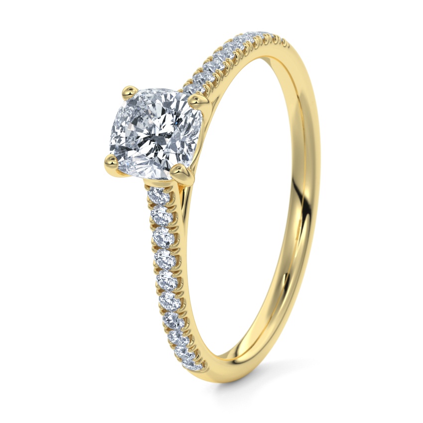 Pierścionek zaręczynowy Żółte złoto 375 - 0.70 ct diamentem - Model N°3015 Cushion, Pavé