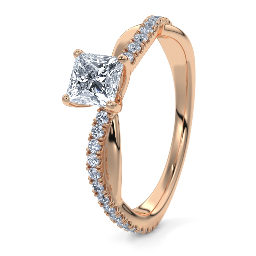 Pierścionek zaręczynowy Brzoskwiniowe złoto 585 - 0.60 ct diamentem - Model N°3016 Princess, Pavé
