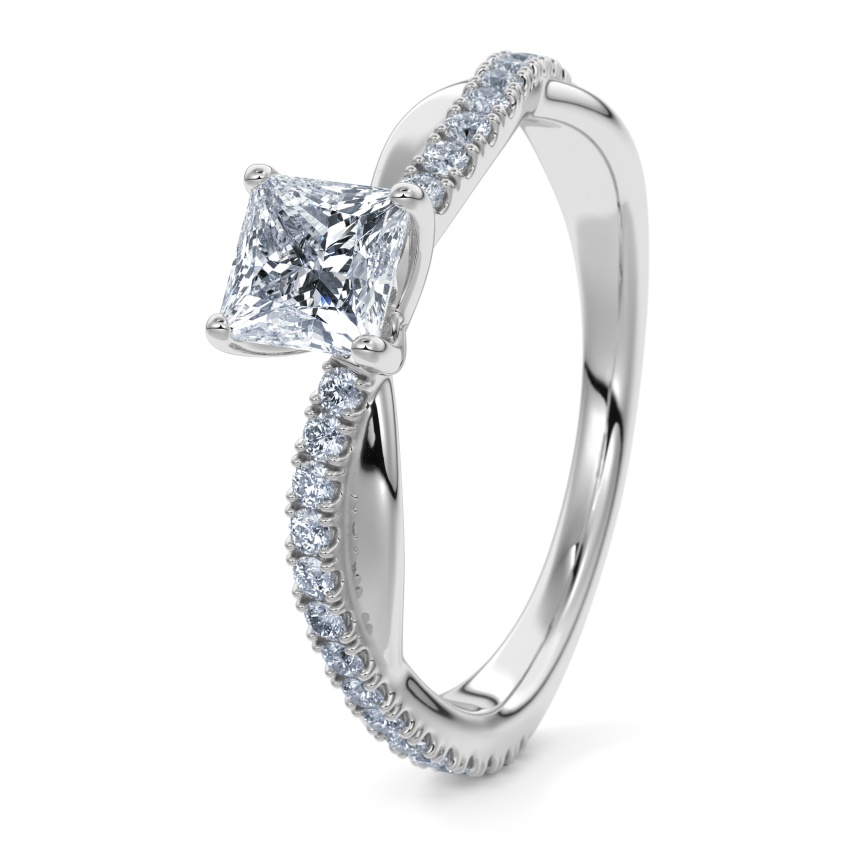 Engagement Ring 18ct White Gold - 0.60ct Diamonds - Model N°3016 Princess, Pavé