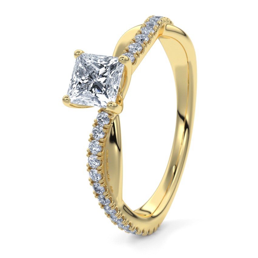 Pierścionek zaręczynowy Żółte złoto 375 - 0.70 ct diamentem - Model N°3016 Princess, Pavé