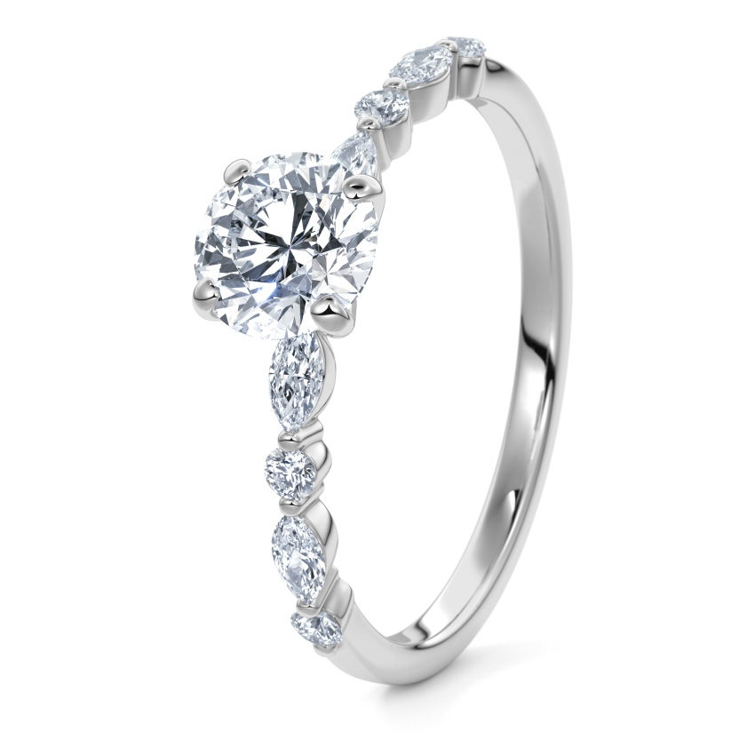 Engagement Ring 950/- Platinum - 0.54ct Diamonds - Model N°3018 Brilliant, Side-Stone