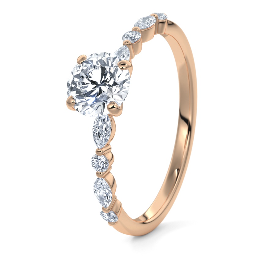 Engagement Ring 14ct Apricot Gold - 0.54ct Diamonds - Model N°3018 Brilliant, Side-Stone