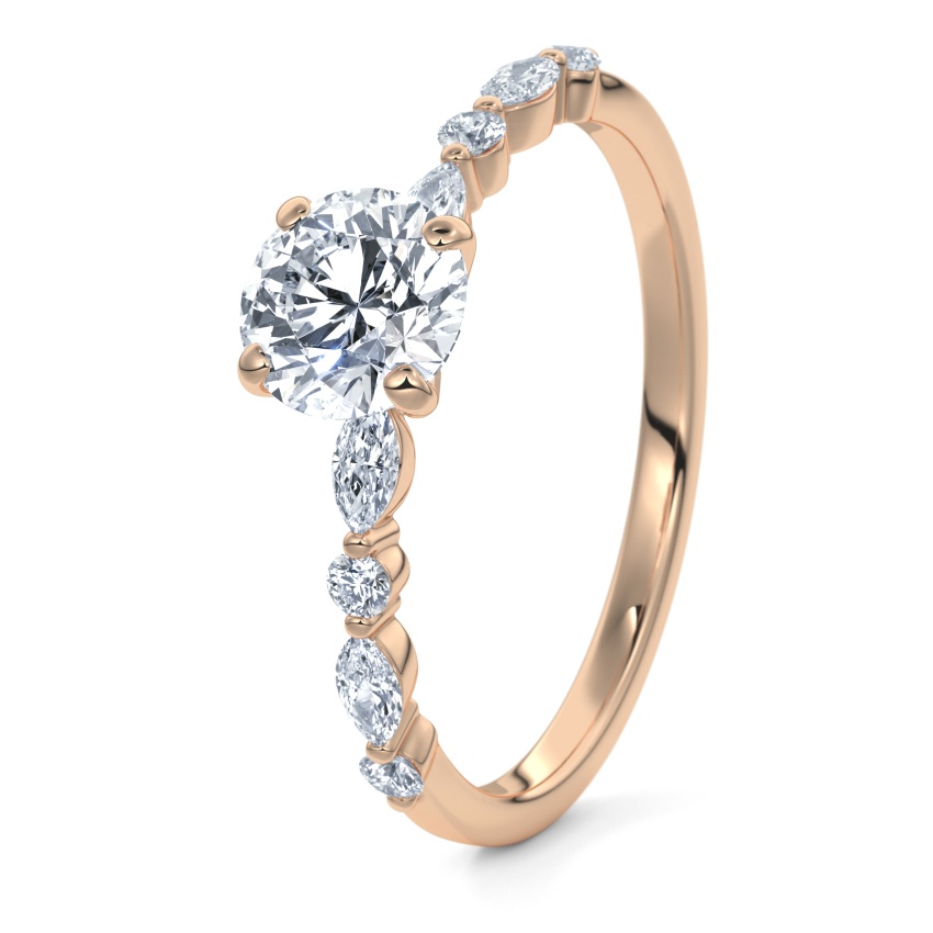 Engagement Ring 9ct Rose Gold - 0.54ct Diamonds - Model N°3018 Brilliant, Side-Stone
