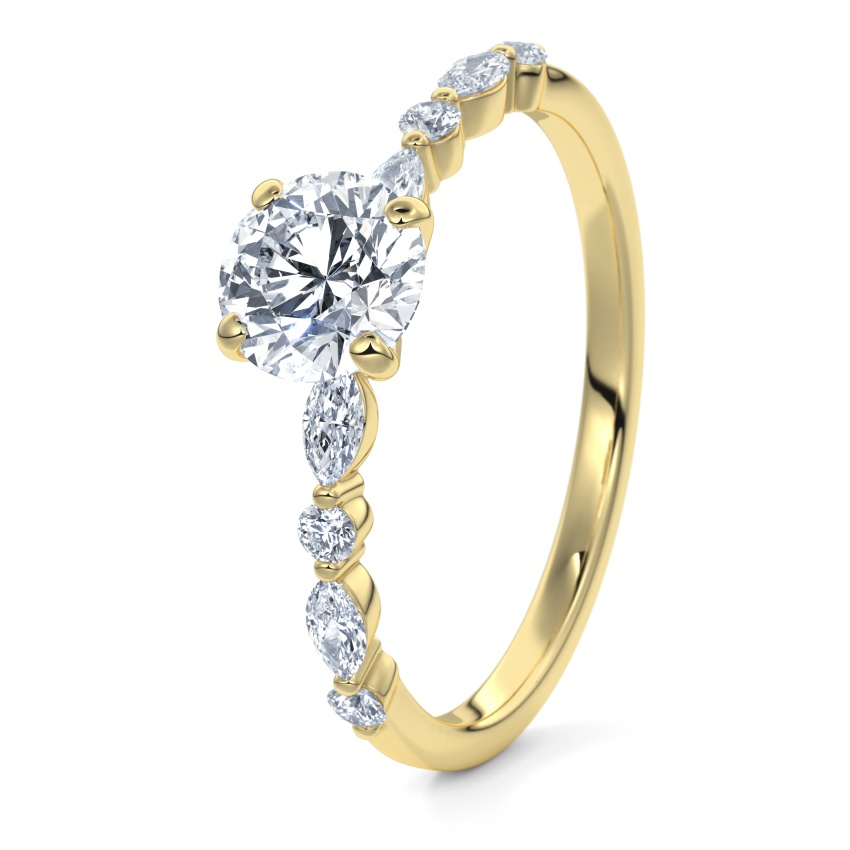 Engagement Ring 9ct Yellow Gold - 0.54ct Diamonds - Model N°3018 Brilliant, Side-Stone