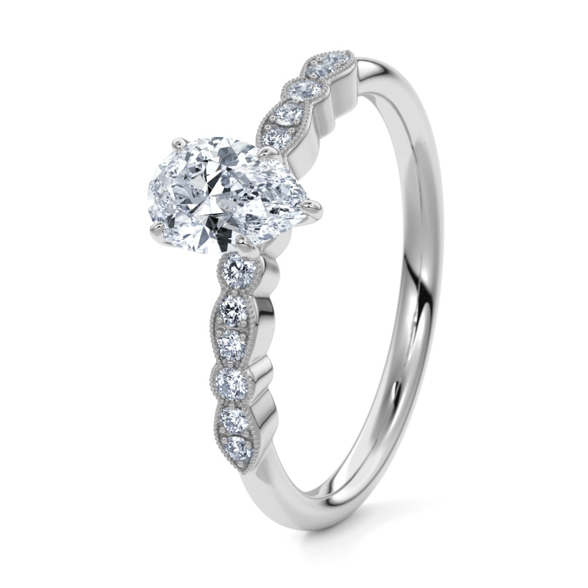 Engagement Ring 950 Palladium - 0.44ct Diamonds - Model N°3019 Pear, Side-Stone, Pavé