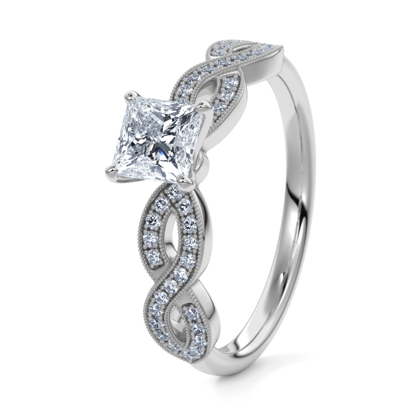Pierścionek zaręczynowy Pallad 950 - 0.51 ct diamentem - Model N°3020 Princess, Kamień boczny, Pavé