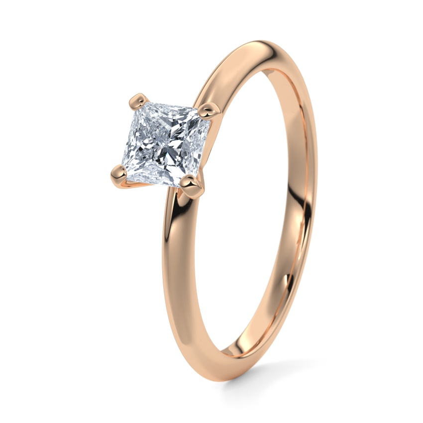 Pierścionek zaręczynowy Brzoskwiniowe złoto 585 - 0.40 ct diamentem - Model N°3021 Princess, Solitaire