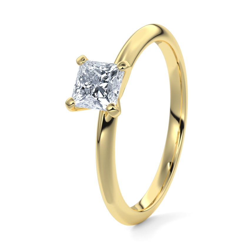 Engagement Ring 9ct Yellow Gold - 0.30ct Diamonds - Model N°3021 Princess, Solitaire
