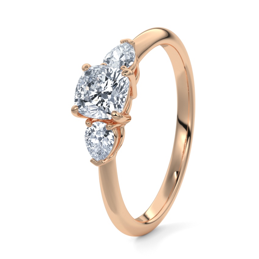 Pierścionek zaręczynowy Brzoskwiniowe złoto 585 - 0.74 ct diamentem - Model N°3304 Cushion, 3 kamienie