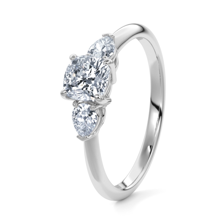 Pierścionek zaręczynowy Srebro 925 - 0.74 ct diamentem - Model N°3304 Cushion, 3 kamienie