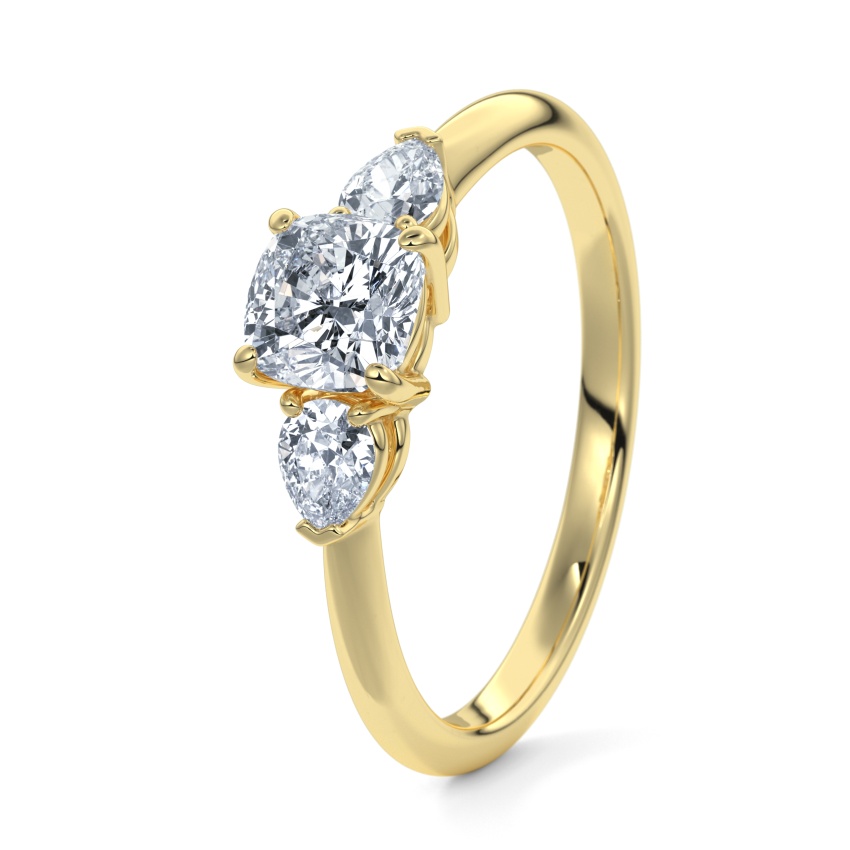 Pierścionek zaręczynowy Żółte złoto 333 - 0.74 ct diamentem - Model N°3304 Cushion, 3 kamienie